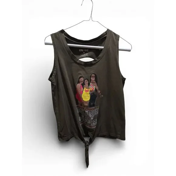Teen Graphic Tie-Front Tank Top | Sleeveless Casual Top | Size M - Picture 10 of 15